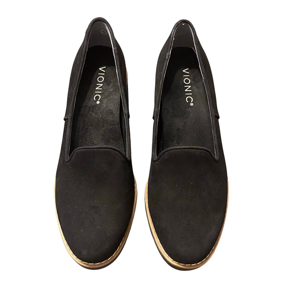 Vionic Willa Wedge Black Suede Lug Sole Loafers Women’s Size 6 Classic Chunky